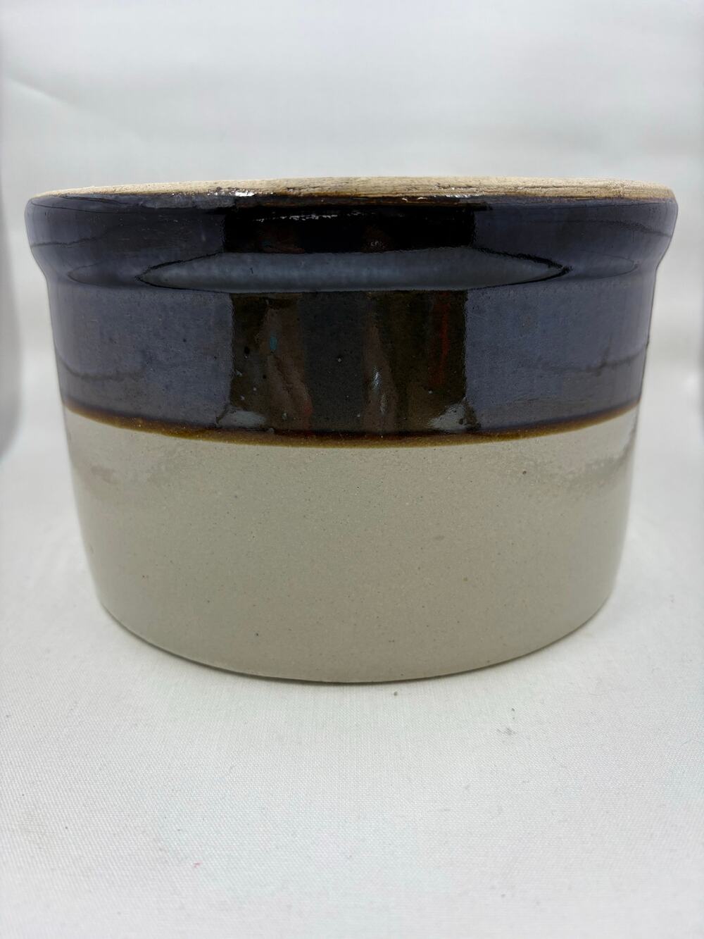 Antique Stoneware Kitchen Crock Two-Tone Brown and Beige Canister Planter